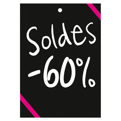 Etiquette -60% noir/rose 60 x 85 mm - Etiquette soldes - Lot de 100 - Étiquettes Soldes