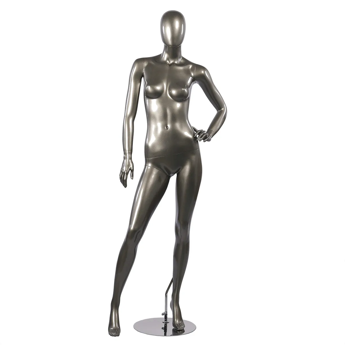 Mannequin femme finition laquée, main gauche sur la hanche H 178 cm Fibre de verre - Gris métal - Mannequins abstraits