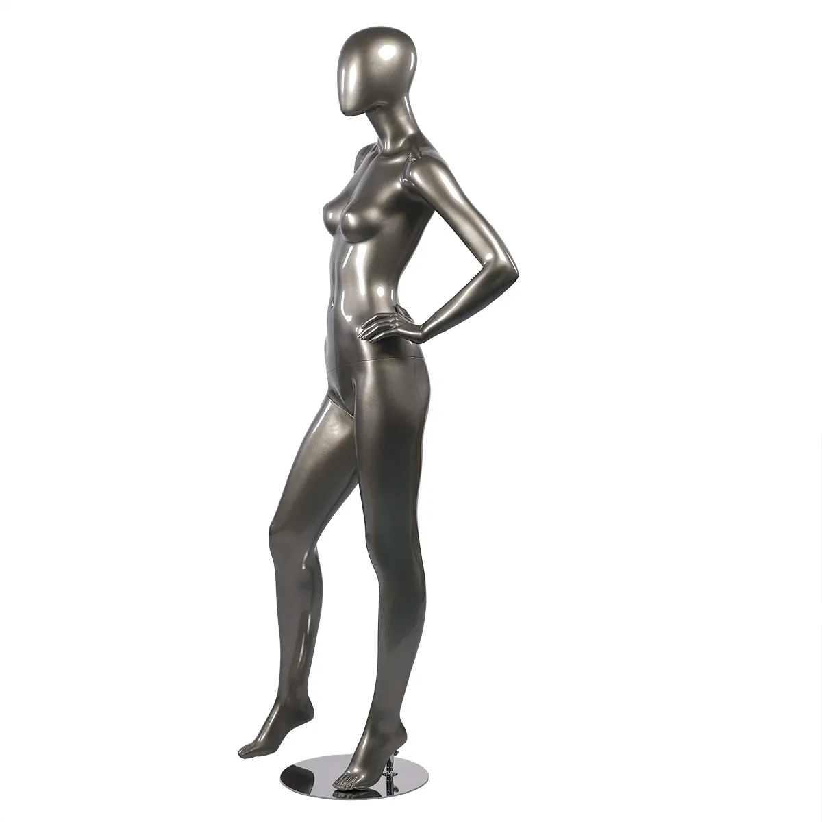 Mannequin femme finition laquée, main gauche sur la hanche H 178 cm Fibre de verre - Gris métal - Mannequins abstraits-1