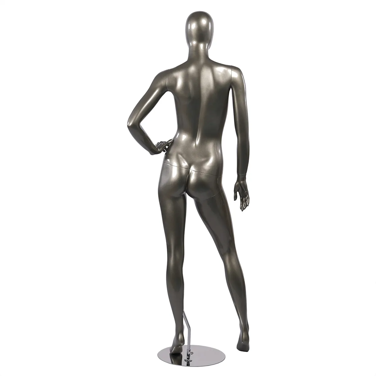 Mannequin femme finition laquée, main gauche sur la hanche H 178 cm Fibre de verre - Gris métal - Mannequins abstraits-2