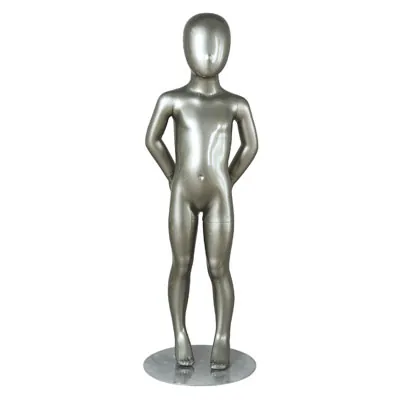 Mannequin vitrine abstrait enfant 4-5 ans mains dans le dos fibre de verre gris métallisé - Mannequins enfants