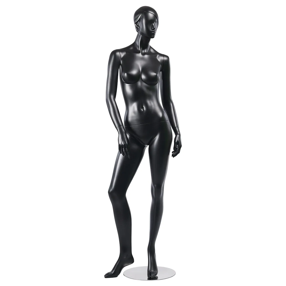 Mannequin femme, tête et cheveux sculptés H 177 cm Fibre de verre - Noir mat - Mannequins cheveux sculptés