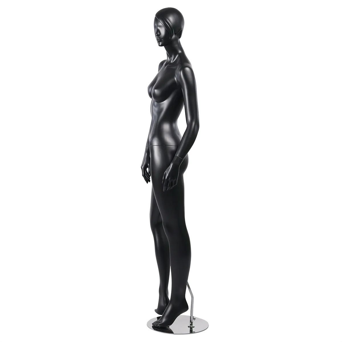 Mannequin femme, tête et cheveux sculptés H 177 cm Fibre de verre - Noir mat - Mannequins cheveux sculptés-1