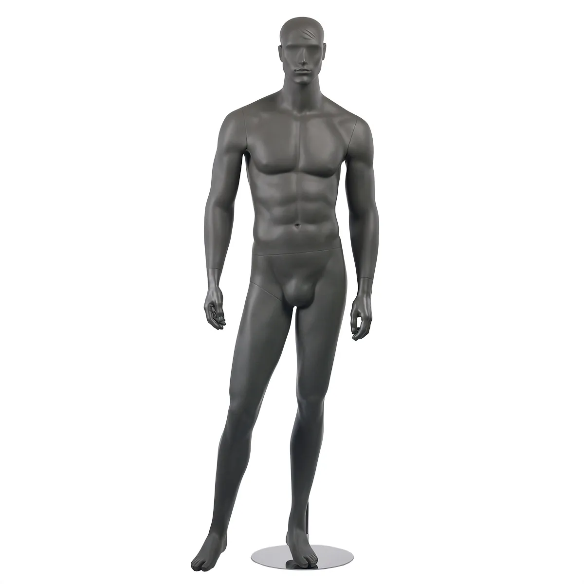 Mannequin homme, tête et cheveux sculptés, jambe droite sur le côté H 186 cm Fibre de verre - Gris anthracite mat - Mannequins cheveux sculptés