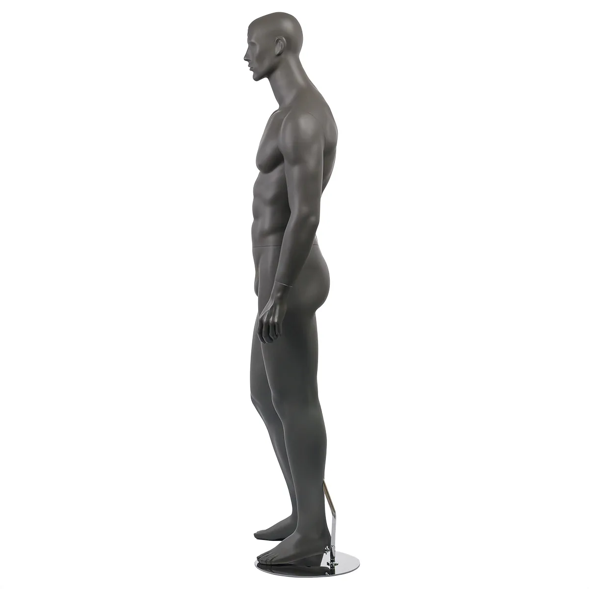 Mannequin homme, tête et cheveux sculptés, jambe droite sur le côté H 186 cm Fibre de verre - Gris anthracite mat - Mannequins cheveux sculptés-1