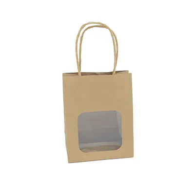 Sac kraft avec fenêtre et poignées torsadées, brun, 11 + 6 x 14 cm, paquet de 20 - Sacs kraft à fenêtre-4
