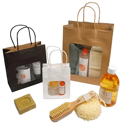 Sac kraft avec fenêtre et poignées torsadées, brun, 21,5 + 10,5 x 27,5 cm, paquet de 20 - Sacs kraft à fenêtre-2