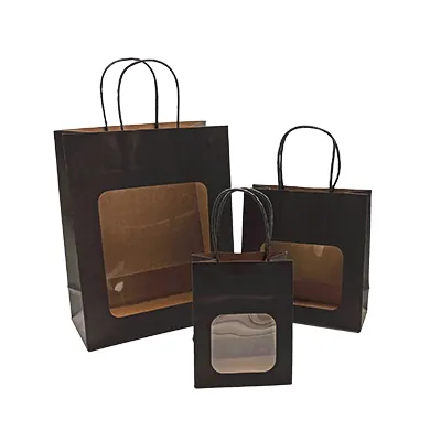 Sac kraft avec fenêtre et poignées torsadées, noir, 17,5 + 7,5 x 18,5 cm, paquet de 20 - Sacs kraft à fenêtre-2