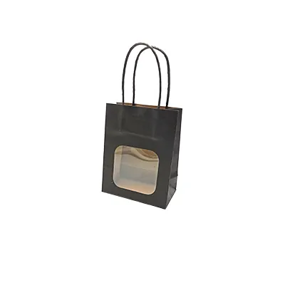 Sac kraft avec fenêtre et poignées torsadées, noir, 11 + 6 x 14 cm, paquet de 20 - Sacs kraft à fenêtre