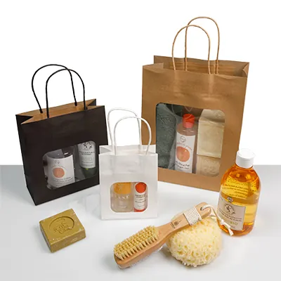 Sac kraft avec fenêtre et poignées torsadées, brun, 21,5 + 10,5 x 27,5 cm, paquet de 20 - Sacs kraft à fenêtre-3