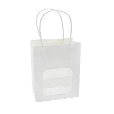 Sac kraft avec fenêtre et poignées torsadées, blanc, 11 + 6 x 14 cm, paquet de 20 - Sacs kraft à fenêtre