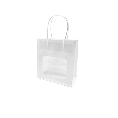 Sac kraft avec fenêtre et poignées torsadées, blanc, 17,5 + 7,5 x 18,5 cm, paquet de 20 - Sacs kraft à fenêtre