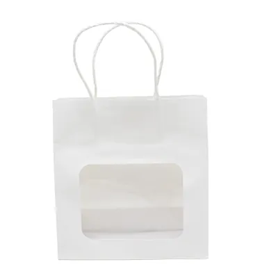 Sac kraft avec fenêtre et poignées torsadées, blanc, 17,5 + 7,5 x 18,5 cm, paquet de 20 - Sacs kraft à fenêtre-1