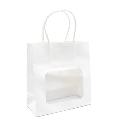 Sac kraft avec fenêtre et poignées torsadées, blanc, 17,5 + 7,5 x 18,5 cm, paquet de 20 - Sacs kraft à fenêtre-2
