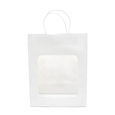 Sac kraft avec fenêtre et poignées torsadées, blanc, 21,5 + 10,5 x 27,5 cm, paquet de 20 - Sacs kraft à fenêtre-3