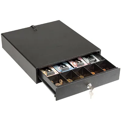 Tiroir caisse en métal 5 compartiments à monnaie, 4 compartiments à billets, noir - Tiroirs caisses
