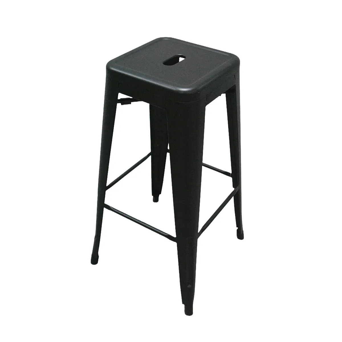 Tabouret de bar industriel empilable en métal noir H77cm – Assise avec passe-main - Tabourets
