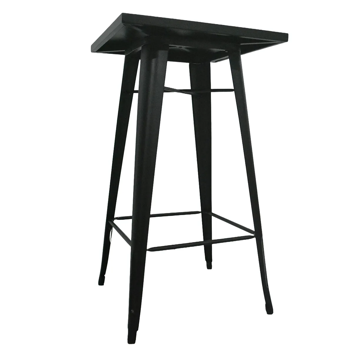 Mange-debout industriel carré métal noir 60x60cm – Table haute CHR H105cm avec repose-pieds - Tables-1