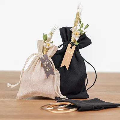 Sachet coton noir 17 x 24 cm avec cordon de serrage - Paquet de 10 - Sachets coton-2