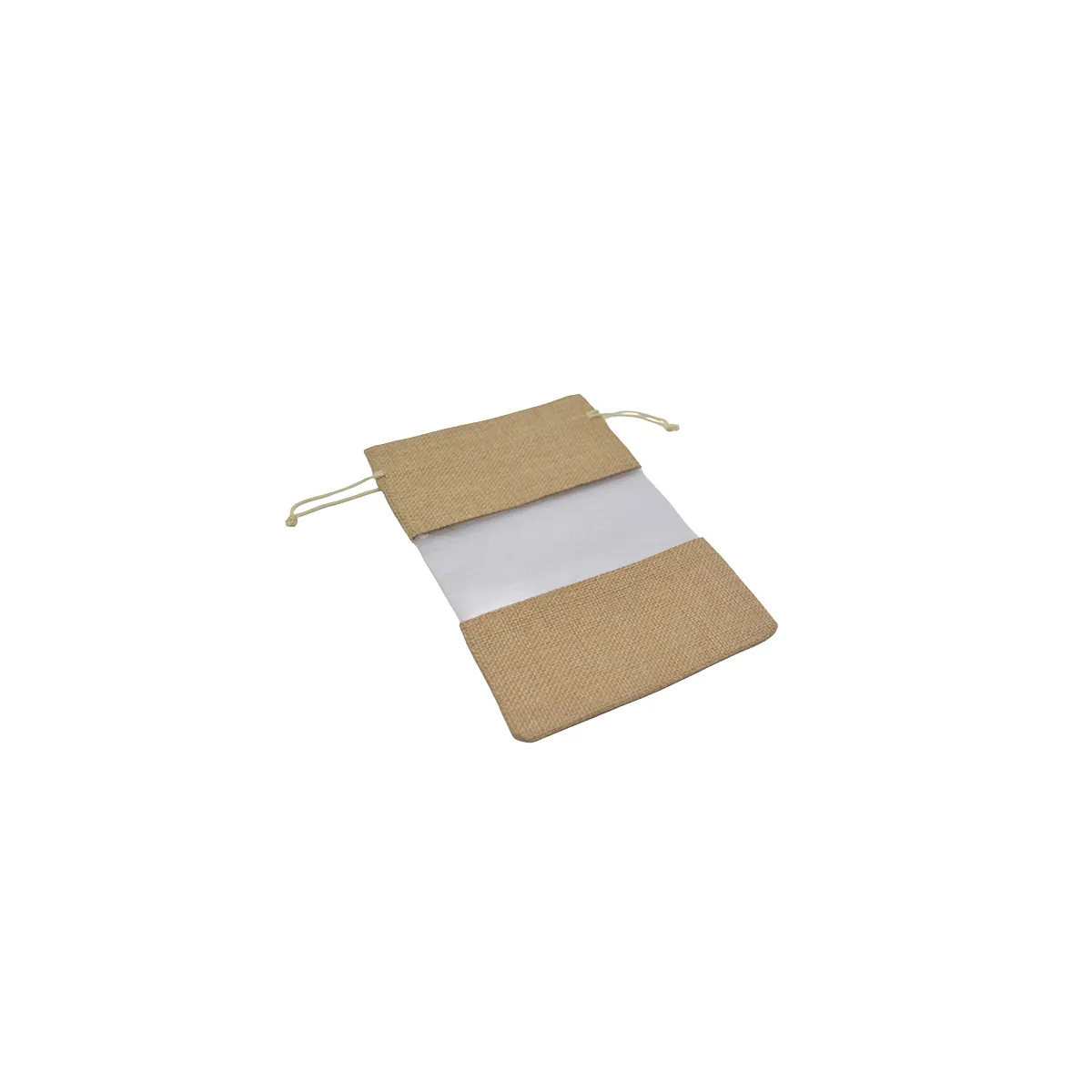 Pochette cadeau en lin brun à fenêtre transparente 10x15,5cm avec cordon - Lot de 10 - Sachets coton