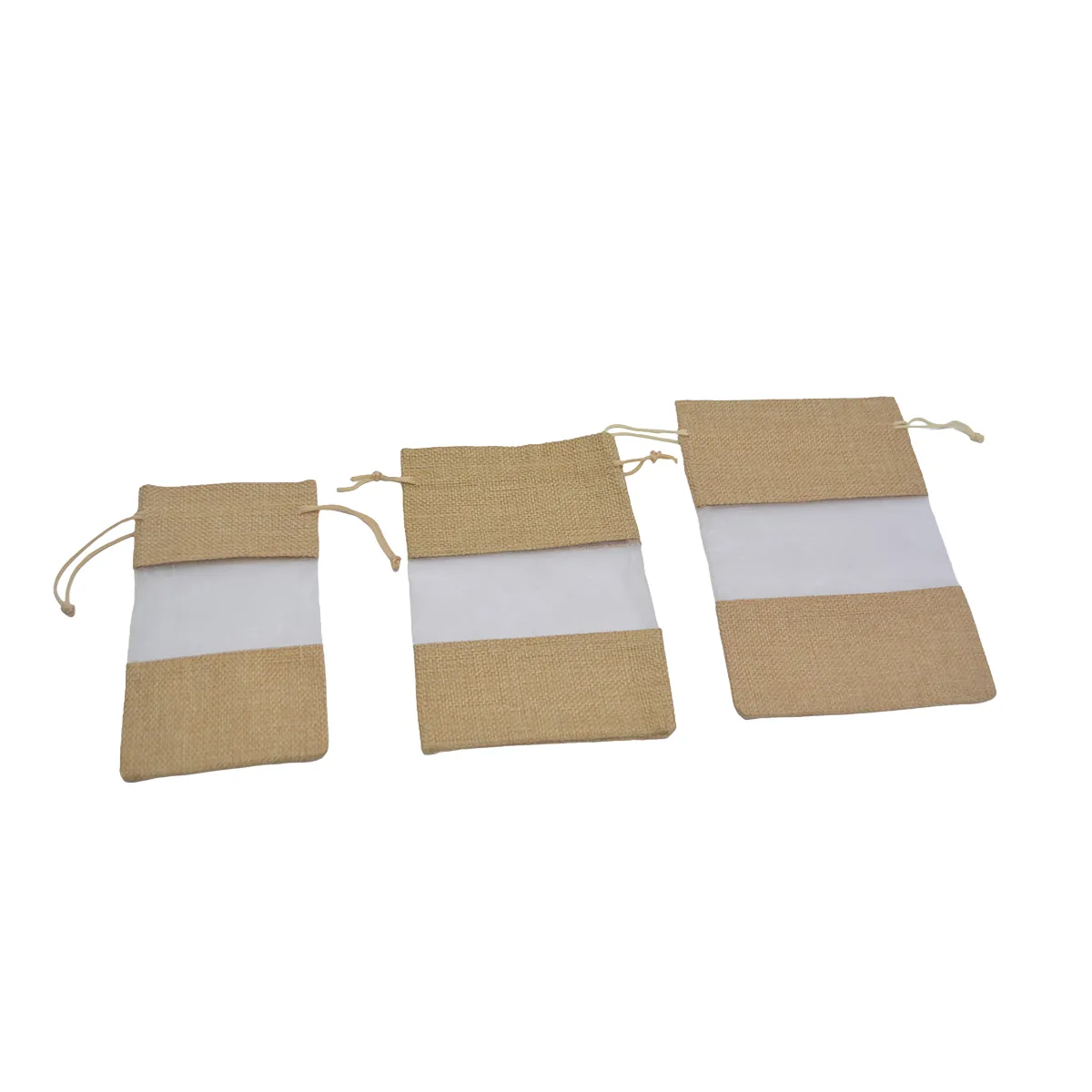 Pochette cadeau en lin brun à fenêtre transparente 10x15,5cm avec cordon - Lot de 10 - Sachets coton-1