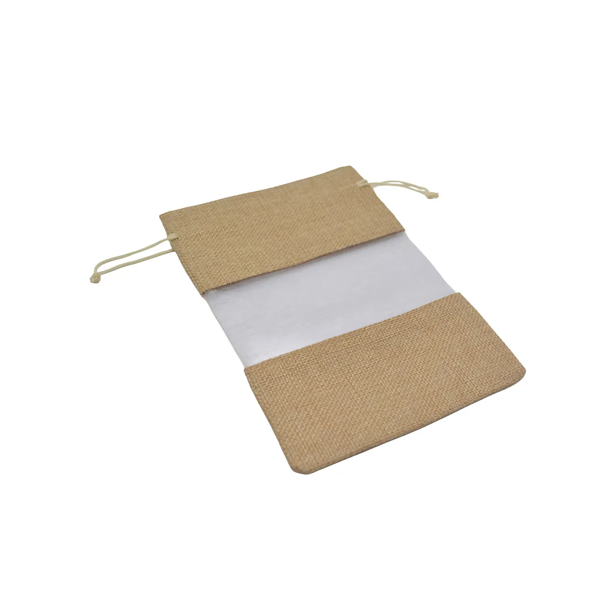 Pochette cadeau en lin brun à fenêtre transparente 13x18,5cm avec cordon - Lot de 10 - Sachets coton