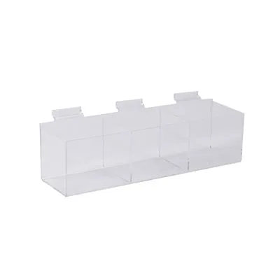Présentoir plexi 3 compartiments pour panneau rainuré 39 x 10,5 x 10,5 cm - Boîte plexi - Bac plexi - Bacs pour panneaux rainurés
