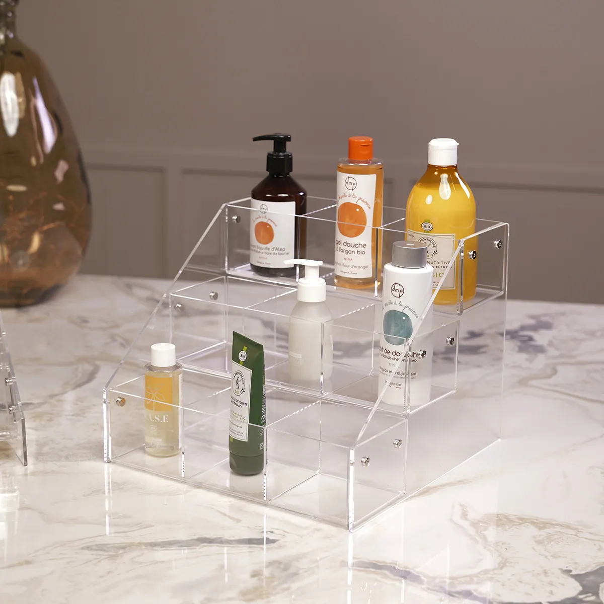 Présentoir plexi à compartiments 3 niveaux 31 x 31 x 25 cm - Présentoir de comptoir - Supports Plexi-1