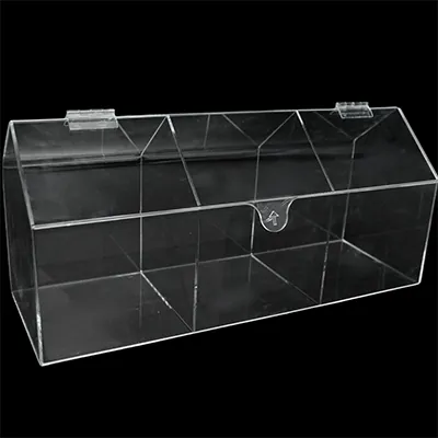 Présentoir acrylique 3 compartiments 45 x 20 x 15 cm - Bac de présentation - Bac vrac - Supports Plexi