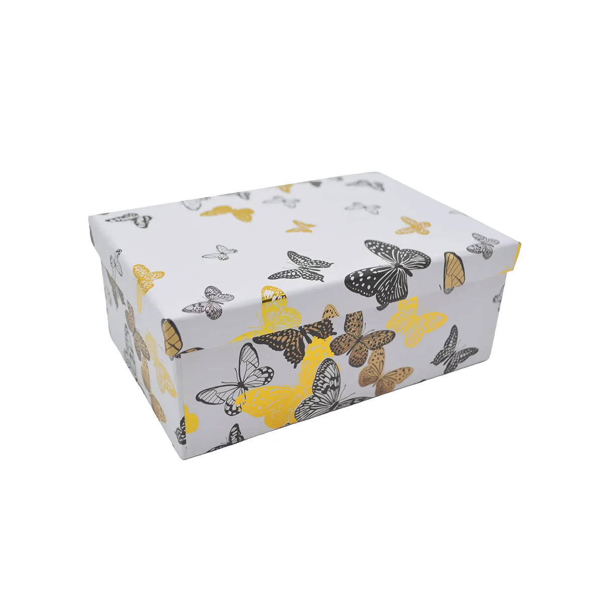Boîte cadeau carton blanche motif papillons or / noir 18,5 x 12,5 x 7,5 cm - Boite cloche - Lot de 4 - Boites cloches