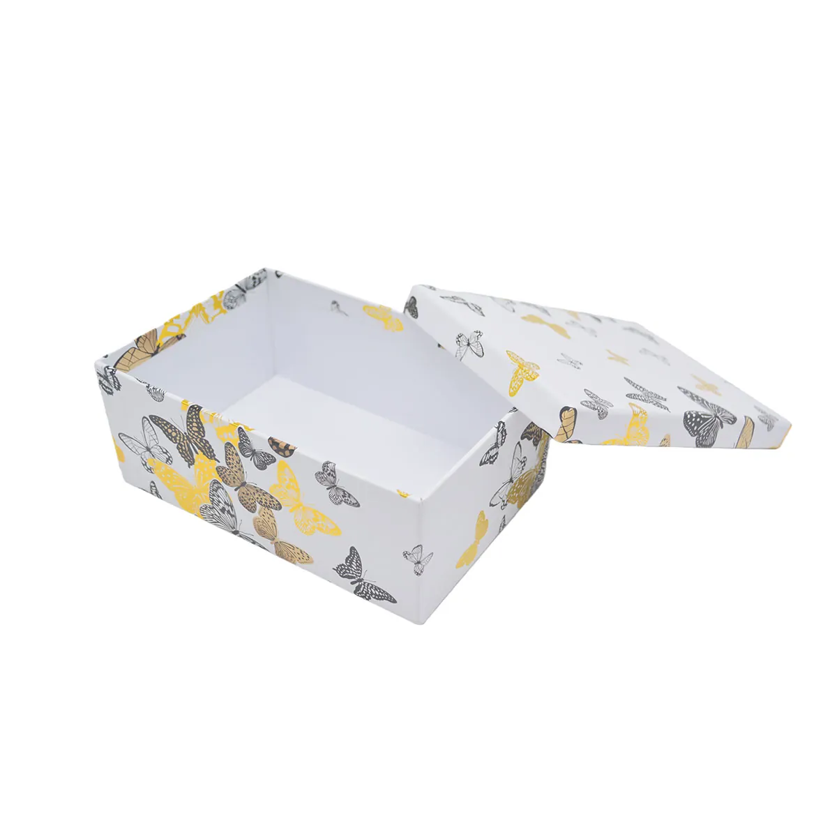 Boîte cadeau carton blanche motif papillons or / noir 18,5 x 12,5 x 7,5 cm - Boite cloche - Lot de 4 - Boites cloches-1