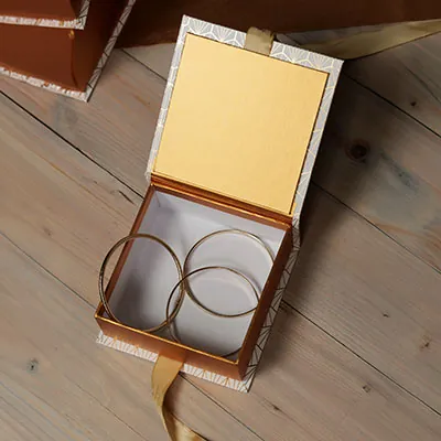 Boîtes kraft Art déco avec couvercle à rabat - blanc / cuivre - 12 x 12 x H 5 cm - Paquet de 6 - Boites cadeaux carton pliables-2
