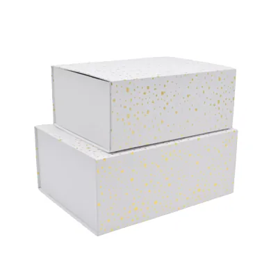 Boîte cadeau pliable blanche à pois or 29x22x12cm – Paquet de 5 - Boites cadeaux carton pliables-3