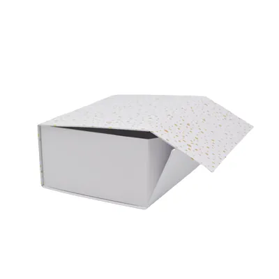 Boîte cadeau pliable blanche à pois or 29x22x12cm – Paquet de 5 - Boites cadeaux carton pliables-2