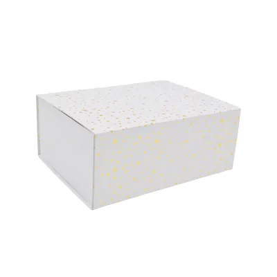 Boîte cadeau pliable blanche à pois or 33x25,5x14cm – Paquet de 5 - Boites cadeaux carton pliables