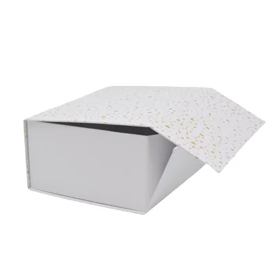 Boîte cadeau pliable blanche à pois or 33x25,5x14cm – Paquet de 5 - Boites cadeaux carton pliables-2