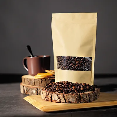 Sachet doypack avec fenêtre 500 ml 14 x 4 x 22 cm fermeture zip - Sachet stand up - Brun - Lot de 50 - Sachets doypacks-1