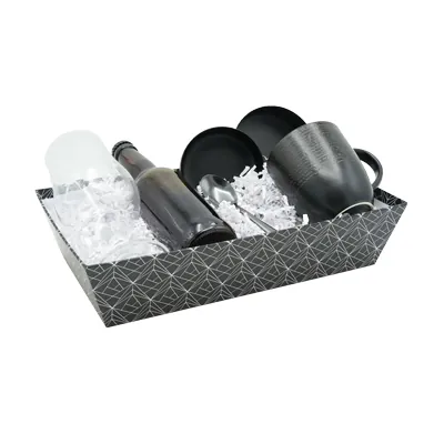 Corbeille carton rectangulaire Graphique 33 x 20 x 7,5 cm noir / blanc, paquet de 10 - Corbeilles carton-4