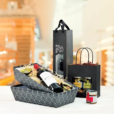 Corbeille carton rectangulaire Graphique 33 x 20 x 7,5 cm noir / blanc, paquet de 10 - Corbeilles carton-2