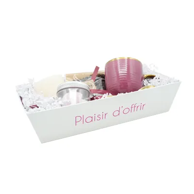 Corbeille carton rectangulaire Plaisir d'offrir 33 x 20 x 7,5 cm blanc / violet, paquet de 10 - Corbeilles carton-2