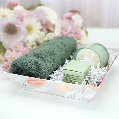 Corbeille carton carrée Beauté 20 x 20 x 5 cm beige clair / terracotta, paquet de 10 - Corbeilles carton-3