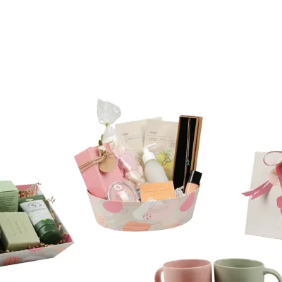 Corbeille carton ovale Beauté 26 x 19,3 x 8 cm beige clair / terracotta, paquet de 6 - Corbeilles carton-5