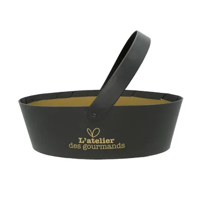 Corbeille carton ovale 1 anse Épicerie fine 26 x 19,3 x 8 cm noir / brun, paquet de 6 - Corbeilles carton