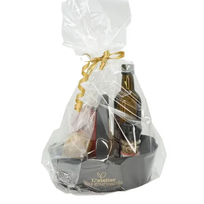 Corbeille carton ovale 1 anse Épicerie fine 26 x 19,3 x 8 cm noir / brun, paquet de 6 - Corbeilles carton-4