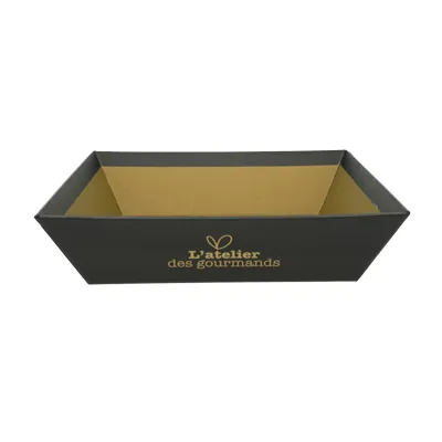 Corbeille carton carrée Épicerie fine 20 x 20 x 5 cm brun / noir, paquet de 10 - Corbeilles carton