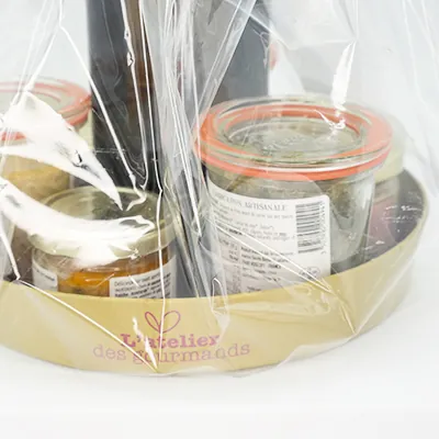 Corbeille carton ronde Épicerie fine ø 20,5 x 3 cm bordeaux, paquet de 10 - Corbeilles carton-3