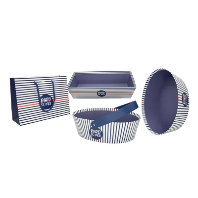 Corbeille carton ovale  1 anse Mer 26 x 19,3 x 8 cm bleu marine / blanc, paquet de 6 - Corbeilles carton-5