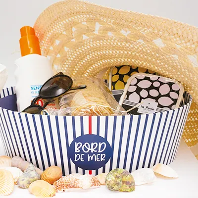 Corbeille carton ovale Mer 26 x 19,3 x 8 cm bleu marine / blanc, paquet de 6 - Corbeilles carton-2