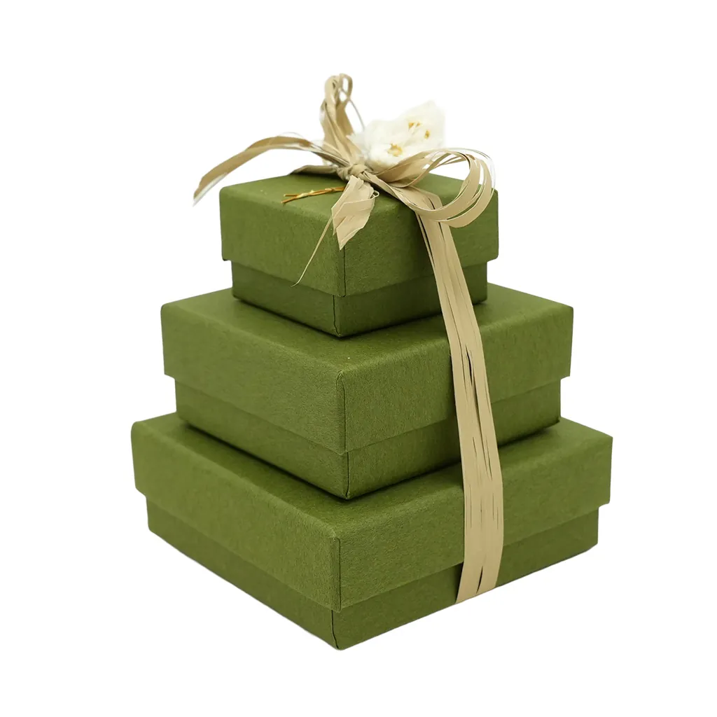 Écrin bijoux papier 7,5x7,5x3,5cm vert olive - boîte bijoux - Écrins à bijoux, Coffrets à bijoux-3