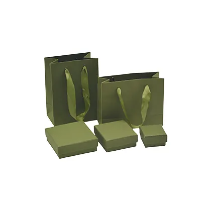Sacs kraft luxe vert olive poignées ruban satin 11,5 + 7 x 15,5 cm - Paquet de 20 - Sacs kraft luxe-2